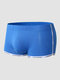 Men Contrast Letter Trim Applique U Convex Pouches Breathable Soft Boxers Briefs - Blue