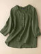 Женская однотонная блузка с V-образным вырезом и рукавами 3/4 с оборками - Зеленый