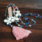 Bohemian Butterfly Tassel Pendant Necklace Ethnic Handmade Transparent Bead Long Necklace - Pink