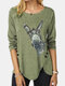 Women Animal Print Button Long Sleeve Casual T-Shirt - Green