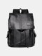 Men Multifunction PU Leather USB Charging Earphone Hole Large Capacity Backpack - Black