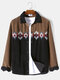 Mens Geometric Embroidered Patchwork Snap Button Corduroy Jacket - Black