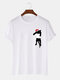 T-shirt casual a maniche corte da uomo con cappello natalizio e stampa sul petto di gatto - bianca