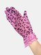 Women Polyester Cotton Lace Leopard Pattern Sunshade Breathable Short Full Finger Gloves - Purple
