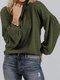 Solid Color Lantern Sleeves O-neck Casual Sweater For Women - Green