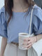 Blusa casual com decote quadrado plissado e manga bufante - azul