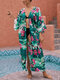 غطاء حماية من أشعة الشمس بأكمام طويلة وطبعة زهور للنساء من كرين - أخضر