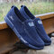 Men Pure Color Canvas Breathable Slip On Large Size Soft Casual Shoes  - Blue
