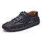 Men Hand Stitching Lace Up Soft Microfiber Leather Shoes - Black