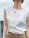 Solid Satin Invisible Zip Back Crew Neck Blouse - White