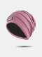 Women Stripe Pattern Solid Color Keep Warm Empty Top Multi-purpose Turban Headband Beanie Knitted Cap - Pink