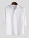 Mens Solid Stand Collar Button Long Sleeve Shirt - White