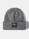 Unisex Solid Knitted Jacquard Letters Patch All-match Warmth Brimless Beanie Hat - Gray