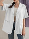 Solid Color Half Sleeve Turn-down Collar Blazer For Women - White