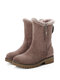 Women Casual Suede Round Toe Side Zipper Flat Snow Boots - Coffee