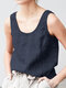 Solid Sleeveless U-neck Casual Tank Top For Women - Navy