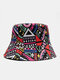 Unisex Cotton Colorful Graffiti Overlay Casual Outdoor Sunshade Bucket Hat - Black