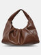 Women PU Leather Large Capacity Shoulder Bag Handbag Tote Cloud Bag Ruched Bag - Coffee