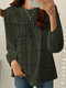 Damen-Bluse mit zufälligem Liniendruck, Rundhalsausschnitt, lässige Langarmbluse - Dunkelgrün