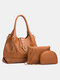Womens Brown Tassel Rivet PU Leather Purses Satchel Handbags Shoulder Tote Bag Crossbody 3 PCS Purse Set - Brown
