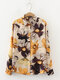 Chemise boutonnée à revers à manches longues et imprimé fleuri - Abricot