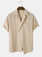 Mens Solid Revere Collar Asymmetrical Placket Short Sleeve Shirts - Apricot