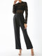 Solid Color Lace Patchwork Pocket Casual Jumpsuit For Women - Black