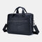 Men Genuine Leather Laptop Briefcase Crossbody Bag - Black