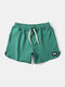 Cotton Breathable Mini Shorts Patched Design Cozy Workout Loungewear Shorts - Green