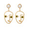Fashion Exaggerated Abstract Human Face Earrings Gold Color Rhinestones Dangle Earings for Women - Green