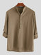 Mens Solid Stand Collar Button Long Sleeve Shirt - Khaki