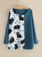Women Cat Fish Print Patchwork O-neck Long Sleeve Casual Blouse - Blue