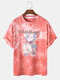 Mens Tie Dye Doll Bear Pattern Short Sleeve Preppy T-Shirt - Pink