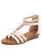 Zapatos de tacón de cuña con cremallera trasera para vacaciones de tejido transpirable de verano para mujer Sandalias - Rosado