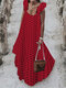 فستان ماكسي بوهيمي منقّط بكشكشة مقاس Plus - أحمر