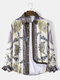 Mens All Over Luxury Baroque Print Lapel Casual Long Sleeve Shirts - Apricot