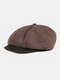 Men Plain Color Casual Personality Stripe Pattern Newsboy Hat Octagonal Cap Flat Hat - Coffee