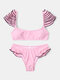 Women Sweet Plain Bikini Multi-Layers Flounce Straps Swimsuit - Pink