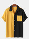 Mens Patchwork & Stripes Print Casual Light Chest Pocket Shirts - Yellow