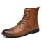 Men Retro Handmade Tight Stitched Cap Toe Leather Formal Dress Boots - Brown