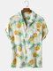 Men Pineapple Print Casual Vacation Turn-down Collar Shirt - Beige