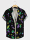 Mens Carnival Colorful Element Print Lapel Short Sleeve Shirts Winter - Black
