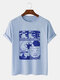 Mens Mixed Graphic Print Crew Neck Cotton Casual Short Sleeve T-Shirts - Blue