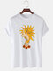 Mens 100% Cotton Sun Figure Print Round Neck Casual Short Sleeve T-Shirts - White