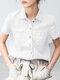 Solid Button Pocket Lapel Short Sleeve Casual Cotton Shirt - White