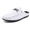 Men Microfiber Leather Slip On Metal Decoration Backless Casual Slippers - White