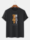 Plus Size Mens Mechanical Bear Graphic Print Fashion Cotton T-Shirt - Black