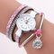 Crystal Pendant Women Bracelet Watch Retro Style Leather Strap Quartz Watch - Pink