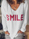 Letter Embroidery V-neck Long Sleeve Loose Casual Blouse For Women - White