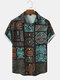 Мужская этническая племенная рубашка Шаблон на пуговицах с коротким рукавом - Черный